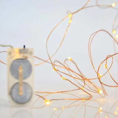 Χριστουγεννιάτικα λαμπάκια 12 led με mini μπαταρία θερμό φως και μπρονζέ καλώδιο χαλκού IP20