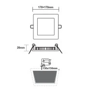 Φωτιστικό LED PANEL χωνευτό λευκό τετράγωνο 12W ενδιάμεσο χρώμα φωτός 4000K 1100lm με διάσταση 170x170mm