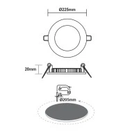 Φωτιστικό PANEL LED χωνευτό λευκό στρόγγυλο 230VAC 18W ψυχρό χρώμα φωτός 6500K 1800lm Φ220mm