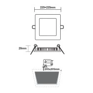 Φωτιστικό LED SLIM PANEL λευκό τετράγωνο 230VAC 18W ψυχρό χρώμα φωτός 6500K 1800Lm 223x223mm