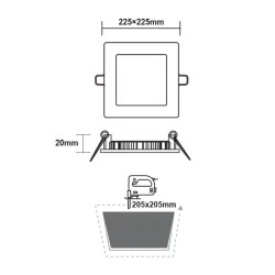 Φωτιστικό LED SLIM PANEL λευκό τετράγωνο 230VAC 18W ψυχρό χρώμα φωτός 6500K 1800Lm 223x223mm