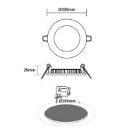 Φωτιστικό LED PANEL χωνευτό στρογγυλό λευκό 23W ψυχρό χρώμα φωτός 6500K 2120Lm Φ298mm