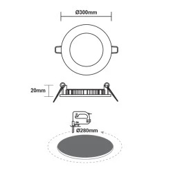 Φωτιστικό LED PANEL χωνευτό στρογγυλό λευκό 23W ψυχρό χρώμα φωτός 6500K 2120Lm Φ298mm
