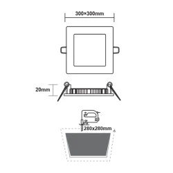 Φωτιστικό LED PANEL τετράγωνο λευκό 230VAC 23W με ψυχρό χρώμα φωτός 6500K 2120lm 300x300mm 