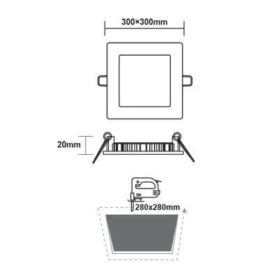 Φωτιστικό LED PANEL τετράγωνο λευκό 230VAC 23W με ψυχρό χρώμα φωτός 6500K 2120lm 300x300mm 