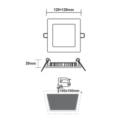 Φωτιστικό LED SLIM PANEL χωνευτό 6W θερμό χρώμα φωτός 3000K 450lm με εξωτερική διάσταση 118x118mm