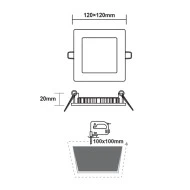 Φωτιστικό LED PANEL νίκελ ματ τετράγωνο χωνευτό 230VAC 6W ψυχρό χρώμα φωτός 6500K 470Lm 118x118mm 