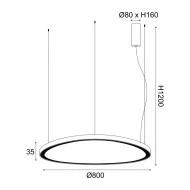 Kρεμαστό φωτιστικό Led Harmony 73W με δυνατότητα επιλογ΄ής απόχρωσης φωτός CCT 5800lm μαύρο ματ μεταλλικό IP20 D80xH120cm