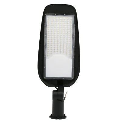 LED φωτιστικό δρόμου ανθρακί SMD 100W ψυχρό λευκό 5500K 10000lm IP65 με αντικεραυνική προστασία IK08 με σπαστό βραχίονα Φ60mm δέσμη 140°x85° 100-265VAC 562x215x98mm