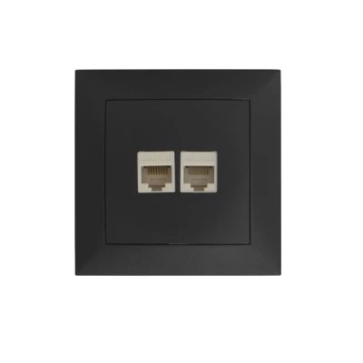 Πρίζα DATA RJ45 Cat.6 και τηλεφώνου RJ11 ανθρακί χρώμα 