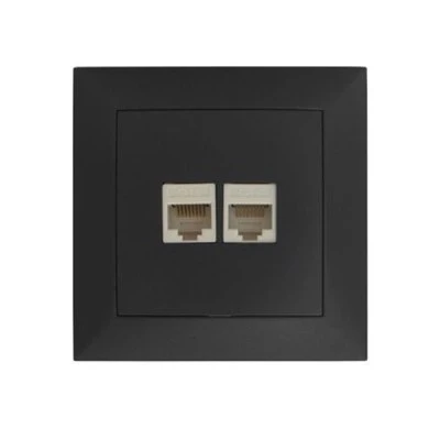 Πρίζα DATA διπλή RJ45+RJ45 Cat.6 ανθρακί χρώμα σειρά Κλειώ