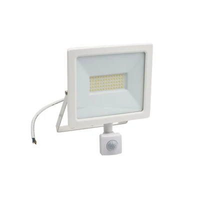 Προβολέας Led-smd 230V 50W με ανιχνευτή κίνησης ενδιάμεσο φως 4100K στεγανό IP65 λευκό χρώμα 