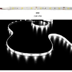 Led ταινία 5m 7.2W/m 12VDC ψυχρό λευκό φως IP54 στεγανή αυτοκόλλητη 30LED5050/m
