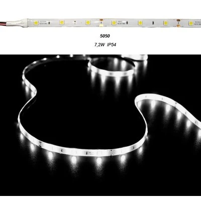 Led ταινία 5m 7.2W/m 12VDC ψυχρό λευκό φως IP54 στεγανή αυτοκόλλητη 30LED5050/m