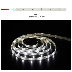 Led ταινία 5m super bright 12VDC 7,2W/m 720l/m ψυχρό λευκό φως 6500K αυτοκόλλητη IP54 στεγανή 30LED5050/m 