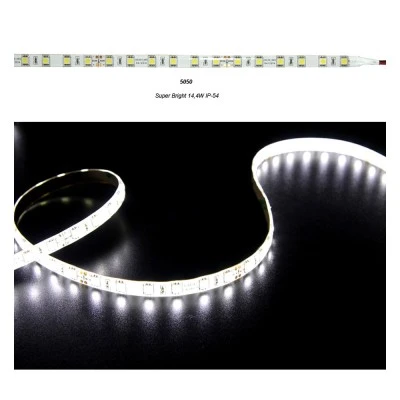 Led ταινία 5m super bright 24VDC 14,4W/m ψυχρό λευκό φως 6500K αυτοκόλλητη IP54 στεγανή 60LED5050/m