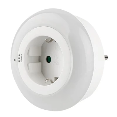 Λαμπάκι νυκτός και πρίζα λευκό 230V 16A με φωτοκύτταρο λευκό-μπλε-πράσινο φως 