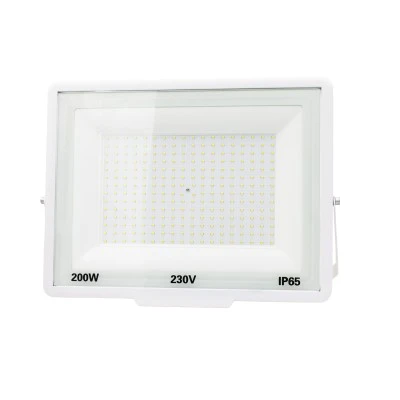 Προβολέας LED-SMD 200W 230V σώμα λευκού αλουμινίου λευκό ψυχρό 6200K 18000lm IP65 ευρείας δέσμης 120° Ra>80 PF>0.90 395x298x34mm