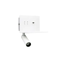 LED απλίκα & σποτ τοίχου ορθογώνια 6W με θερμό φως 3000K- λευκή - με θύρα USB