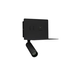 LED απλίκα & σποτ τοίχου ορθογώνια 6W με θερμό φως - μαύρη - με θύρα USB