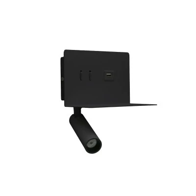 LED απλίκα & σποτ τοίχου ορθογώνια 6W με θερμό φως - μαύρη - με θύρα USB