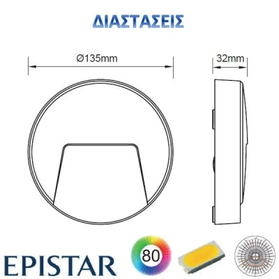 Led απλίκα γκρι στρογγυλή με σκίαστρο slim πλαστική 3W 100Lm 3000k θερμό λευκό φως στεγανή ΙΡ65 Led απλίκα γκρι στρογγυλή με σκίαστρο slim πλαστική 3W 100Lm 3000k θερμό λευκό φως στεγανή ΙΡ65
