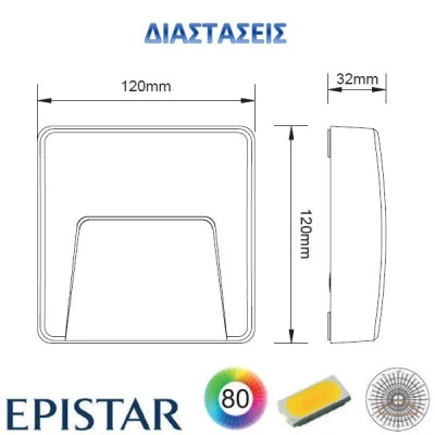 Led απλίκα σκουριάς τετράγωνη με σκίαστρο slim πλαστική 3W 100Lm 3000k θερμό λευκό φως στεγανή ΙΡ65 Led απλίκα σκουριάς τετράγωνη με σκίαστρο slim πλαστική 3W 100Lm 3000k θερμό λευκό φως στεγανή ΙΡ65