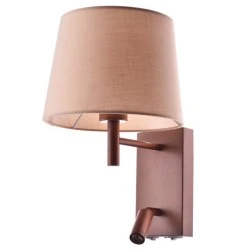 Led απλίκα Luminaire Stof καφέ-μόκα επίτοιχη με ντουί Ε27 & κινητό led spot 3200k θερμό λευκό φως
