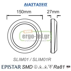 Led απλίκα γκρι στρογγυλή slim πλαστική 2,8W 180Lm 3000k θερμό λευκό φως στεγανή ΙΡ65