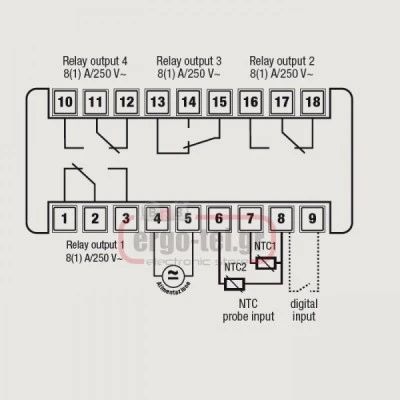 Ψηφιακό όργανο απόψυξης πίνακα VEMER FR-NTC-4P3D για θερμοστοιχείο NTC1000 12-24V με 4 εξόδους