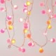100 Led σε σειρά θερμό φως με λευκές-ροζ υφασμάτινες μπάλες με μετασχηματιστή και διάφανο καλώδιο