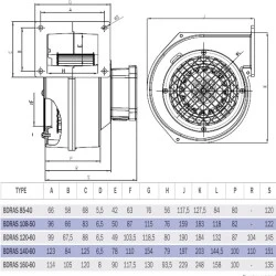 Βεντιλατέρ τύπου σαλίγκαρος Bahcivan BDRAS 108-50 42W 1660rpm 155m³/h για ενεργειακά τζάκια