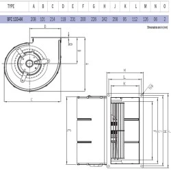 Βεντιλατέρ διπλής αναρρόφησης Bahcivan BFC133-4K 95W 1180rpm 750m³/h για Fan-Coil