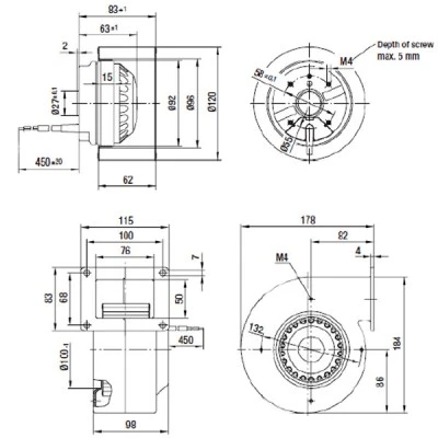 Βεντιλατέρ τύπου σαλίγκαρος BRΟ9Ε-2M-120 53W 180m³/h για ενεργειακά τζάκια Βεντιλατέρ τύπου σαλίγκαρος BRΟ9Ε-2M-120 53W 180m³/h για ενεργειακά τζάκια