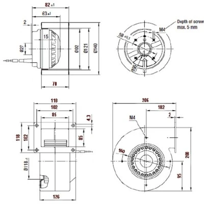 Βεντιλατέρ τύπου σαλίγκαρος BRΟ9Ε-2M/140 160W  350m³/h 390PA για ενεργειακά τζάκια