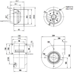 Βεντιλατέρ τύπου σαλίγκαρος BRΟ9Ε-4M/160 80W 400m³/h για ενεργειακά τζάκια