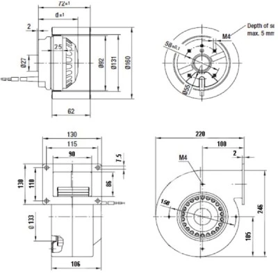 Βεντιλατέρ τύπου σαλίγκαρος BRΟ9Ε-4M/160 80W 400m³/h για ενεργειακά τζάκια