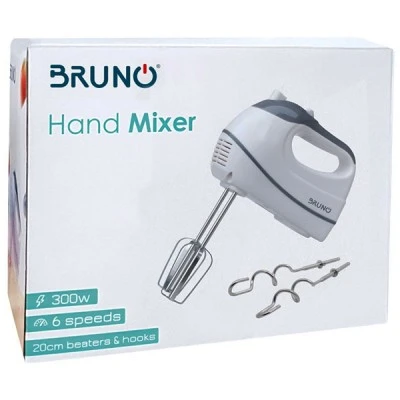 Μίξερ χειρός BRUNO 300W με 6 ταχύτητες 20cm αναδευτήρες & ζυμωτήρες Μίξερ χειρός BRUNO 300W με 6 ταχύτητες 20cm αναδευτήρες & ζυμωτήρες
