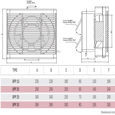 Εξαεριστήρας τζαμιού-τοίχου Bahcivan BPP-25 35W 1250rpm 735m³/h 43dB αμφίδρομης ροής αέρα