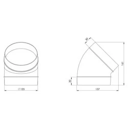 Στρόγγυλο ενωτικό πλαστικό διαμέτρου Ø125mm 45° για σύστημα εξαερισμού αεραγωγών