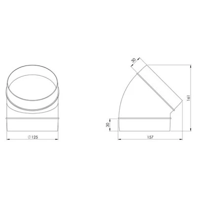 Στρόγγυλο ενωτικό πλαστικό διαμέτρου Ø125mm 45° για σύστημα εξαερισμού αεραγωγών