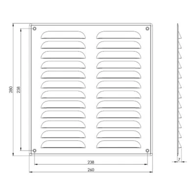 Περσίδα εξαερισμού χάλκινη ορθογώνια 260x280mm Europlast MR2628CU με πλέγμα προστασίας