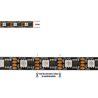 Ταινία LED ψηφιακή pixel DIGIPRO 14.4W/m μαύρη 864lm/m 120° DC 12V IP20 60xSMD5050 Chip/m 60xPixel/m πολύχρωμο φως RGB Dimmable Μ500xΠ1xΥ0.2cm σε ρολό 5 μέτρων