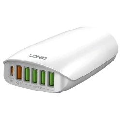 Σταθμός φόρτισης LDNIO A6573C 5x USB και 1x USB-C θύρες εξόδου που υποστηρίζουν φόρτιση με απόδοση έως 65W σε λευκό χρώμα