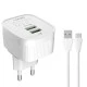 LDNIO φορτιστής τοίχου A201 με καλώδιο USB-C σε USB 2x θύρες εξόδου USB με μέγιστη απόδοση 12W σε λευκό χρώμα