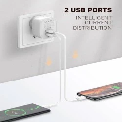 LDNIO φορτιστής τοίχου A201 με καλώδιο USB-C σε USB 2x θύρες εξόδου USB με μέγιστη απόδοση 12W σε λευκό χρώμα
