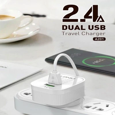 LDNIO φορτιστής τοίχου A201 με καλώδιο USB-C σε USB 2x θύρες εξόδου USB με μέγιστη απόδοση 12W σε λευκό χρώμα