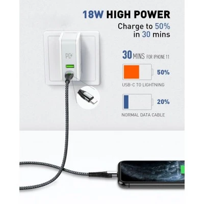 Καλώδιο Lightning σε USB-C LDNIO LC112 30W PD 2m σε γκρι χρώμα & λειτουργία μεταφοράς δεδομένων