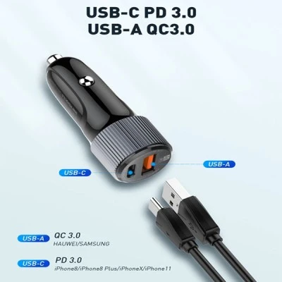 Φορτιστής αυτοκινήτου 38W C510Q με καλώδιο USB & USB-C LDNIO σε μαύρο χρώμα με προστασία βραχυκυκλώματος Φορτιστής αυτοκινήτου 38W C510Q με καλώδιο USB & USB-C LDNIO σε μαύρο χρώμα με προστασία βραχυκυκλώματος