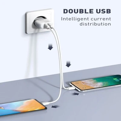 LDNIO φορτιστής τοίχου A2218 με καλώδιο φόρτισης USB-C σε USB & 2x θύρες εξόδου USB με μέγιστη απόδοση 12W